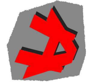 Das Logo des Amerlinghauses (ein "A", das wie ein gezeichnetes Haus aussieht) gekippt